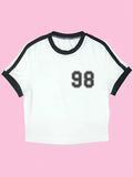 Toptan 98 Number Baskılı Şeritli Bluz Body Crop