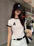 Toptan A Baskılı Şeritli Bluz Body Crop