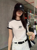 Toptan Achock Baskılı Şeritli Bluz Body Crop