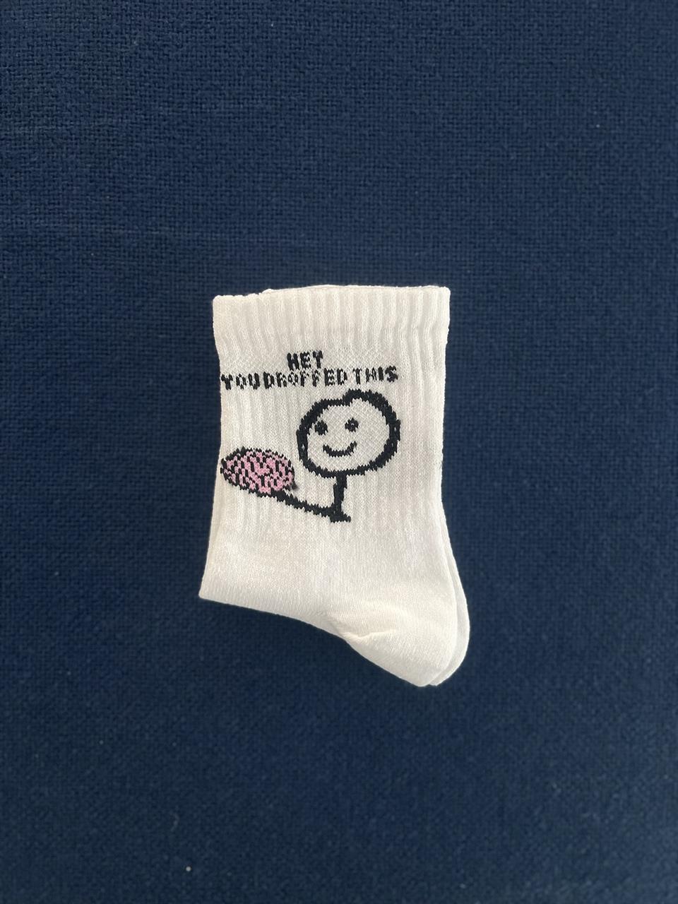 'Hey You Dropped This' Unisex Beyaz Kolej Çorap