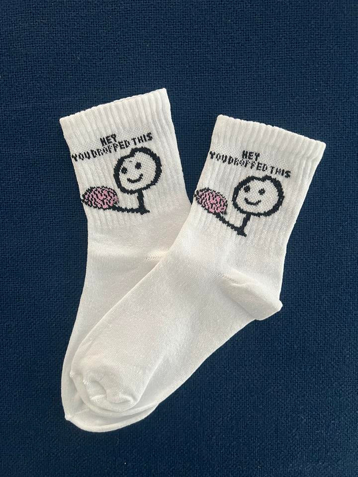 'Hey You Dropped This' Unisex Beyaz Kolej Çorap